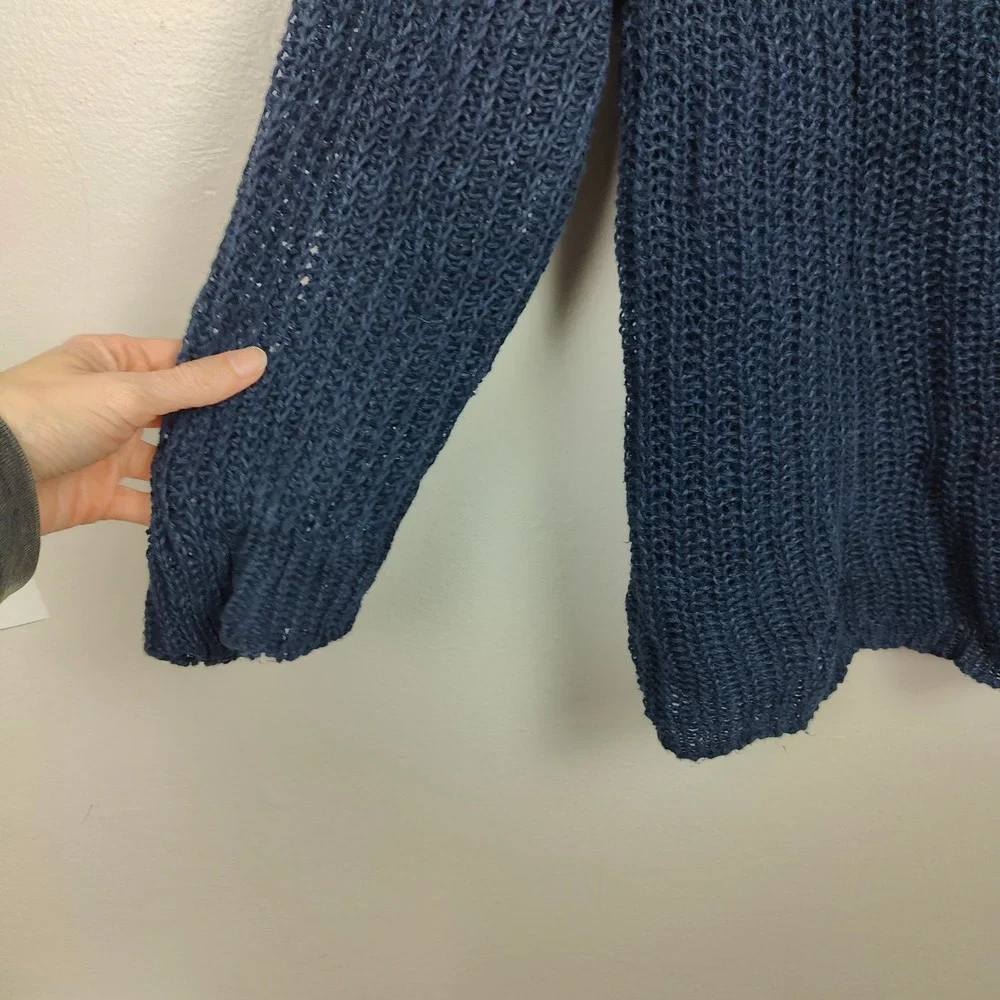 J. Crew Navy Blue Open Knit Crewneck Sweater
